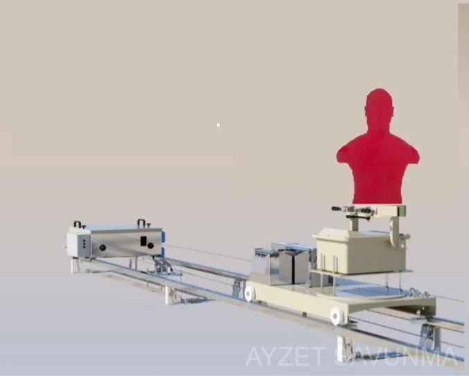 AYZET rail-mounted moving target carrier on a shooting range