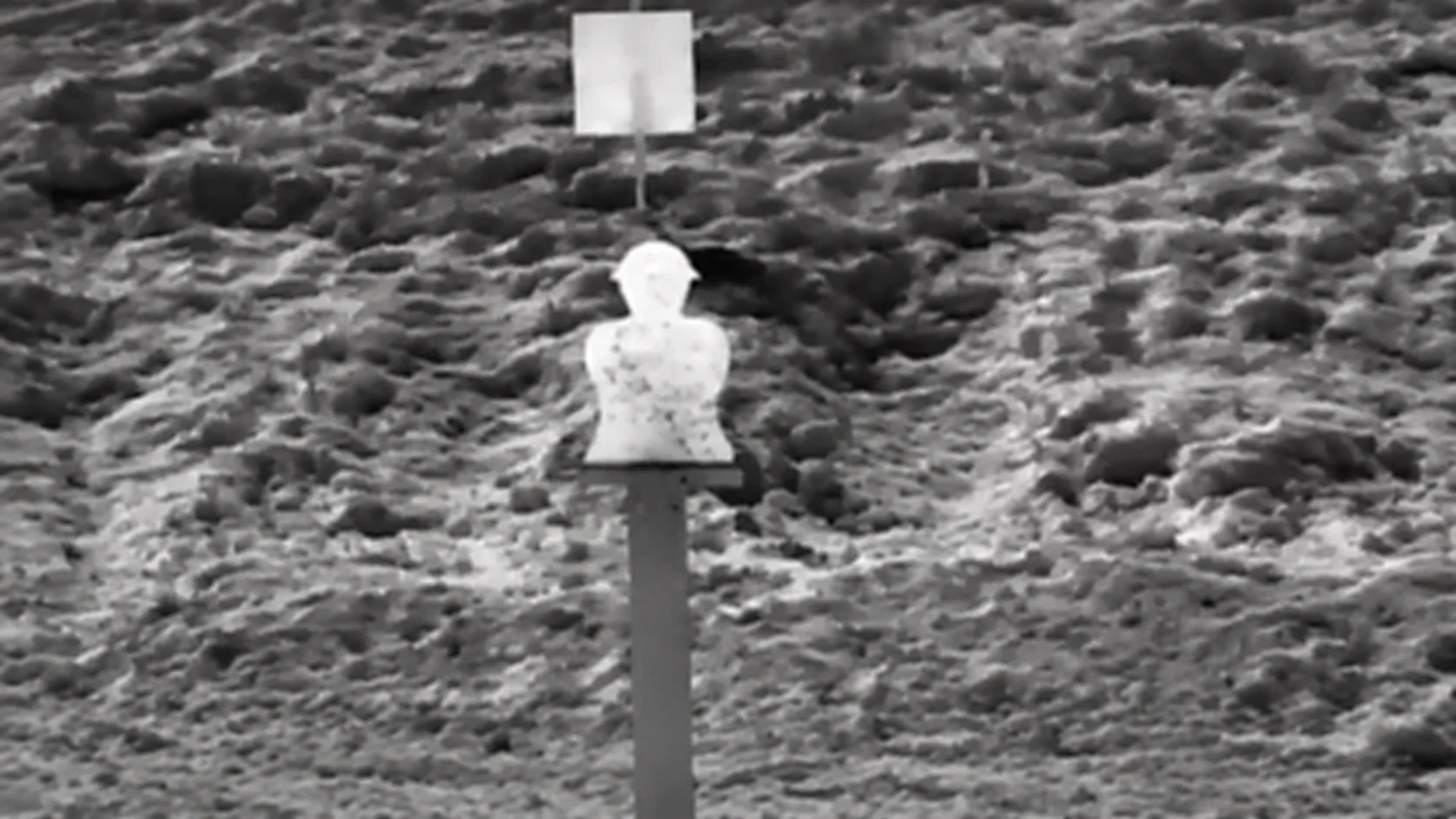 Heated AYZET target seen through a thermal sight during night firing